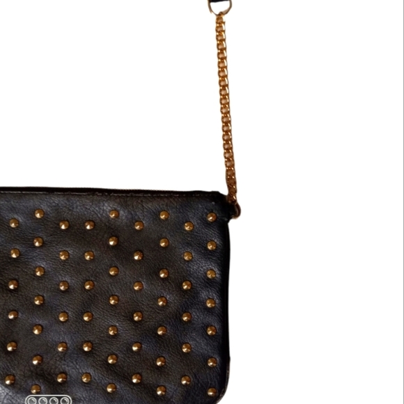 Express purse crossbody black vintage gold studded chain and leather strap. - Picture 2 of 10